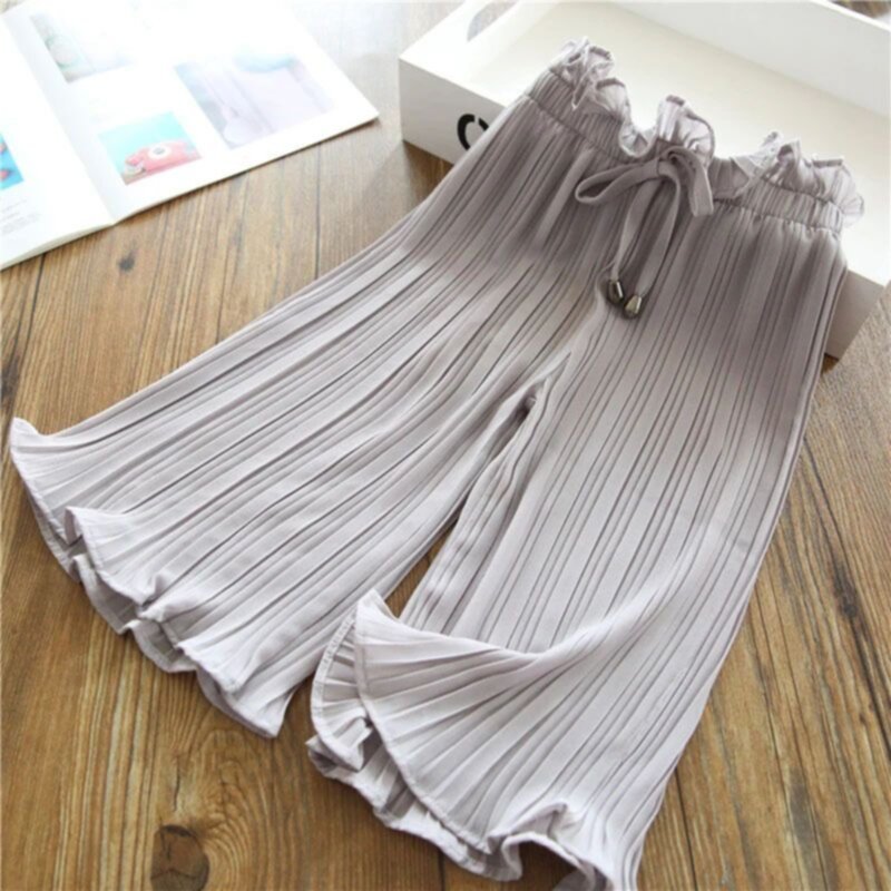 Summer lace high waist pleated loose casual girls pants